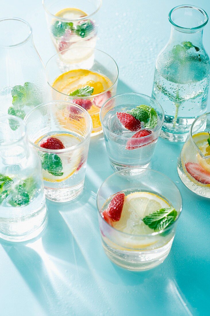 Lemonade with fruits and mint