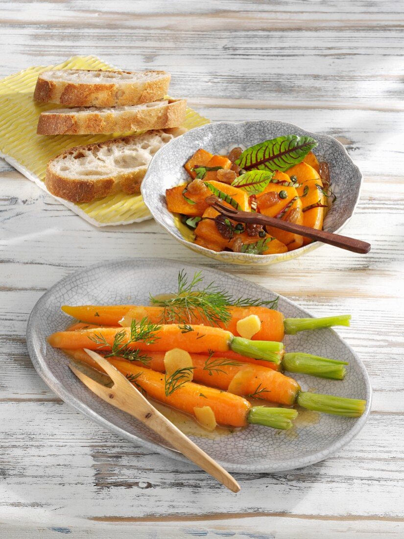Carrots with ginger and sweet-and-sour pumpkin