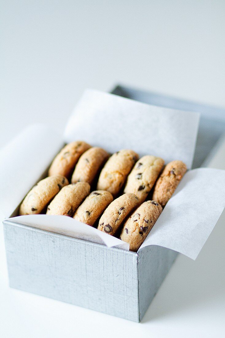 Chocolate Chip Cookies on a Striped Cloth