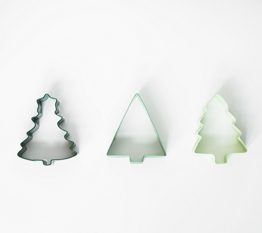 Three Assorted Shaped Tree Cookie Cutters on White