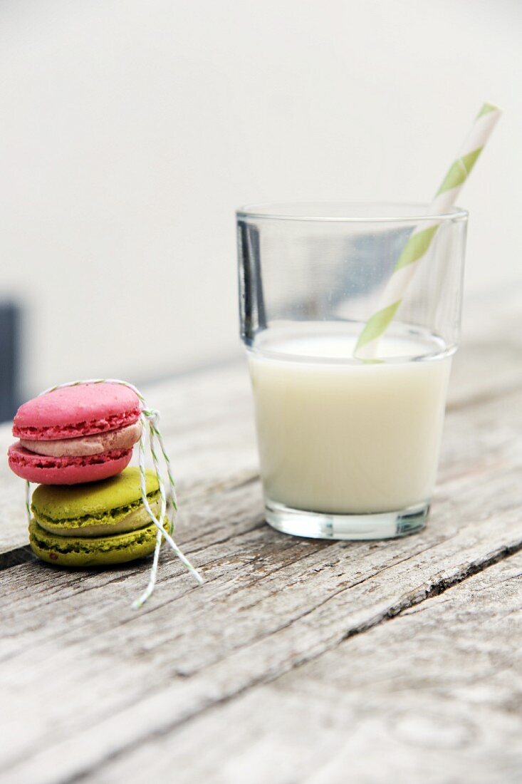 Macaroons and a glass of milk