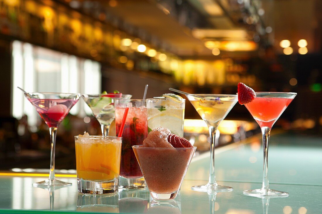 Various cocktails on a bar