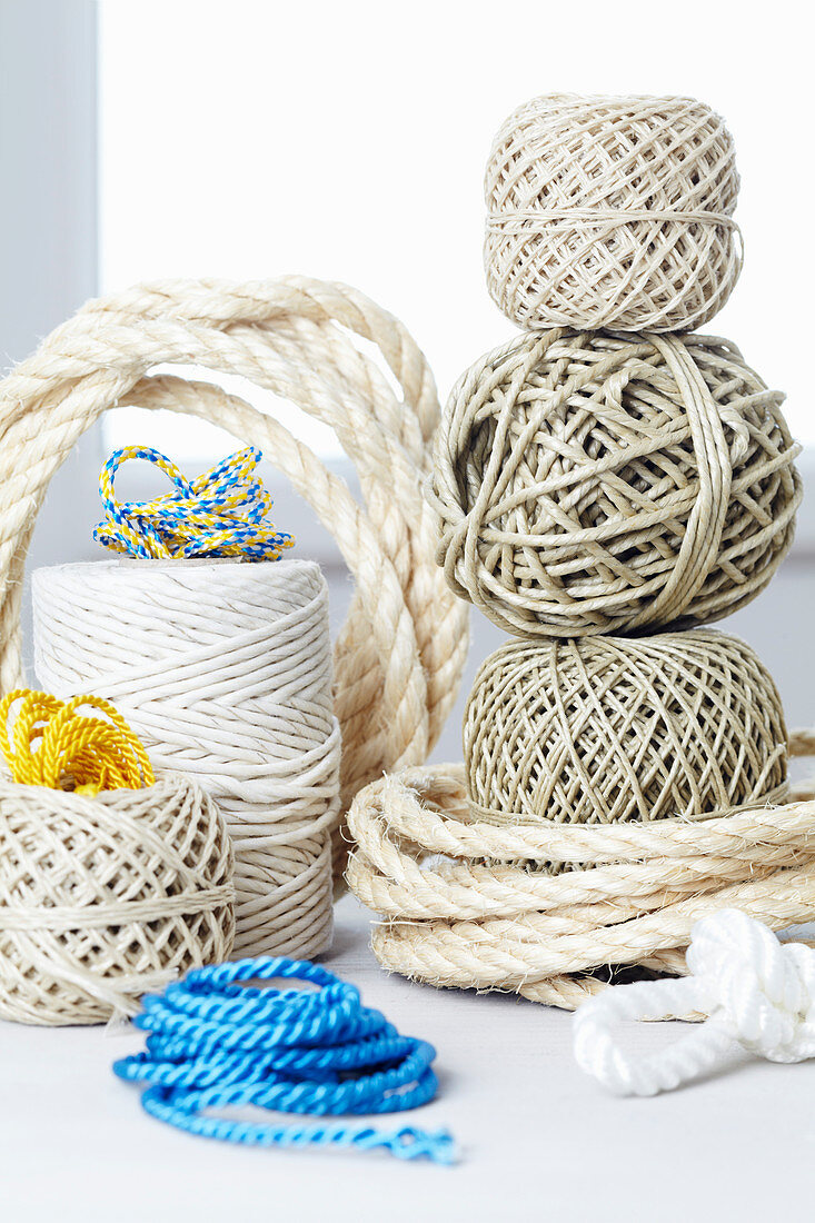 Balls of different types of twine and cord