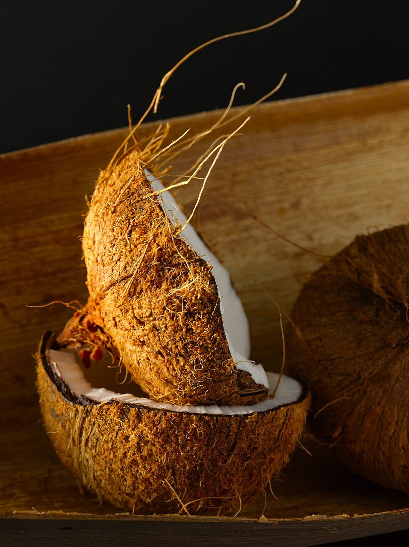 Coconuts, whole and halved