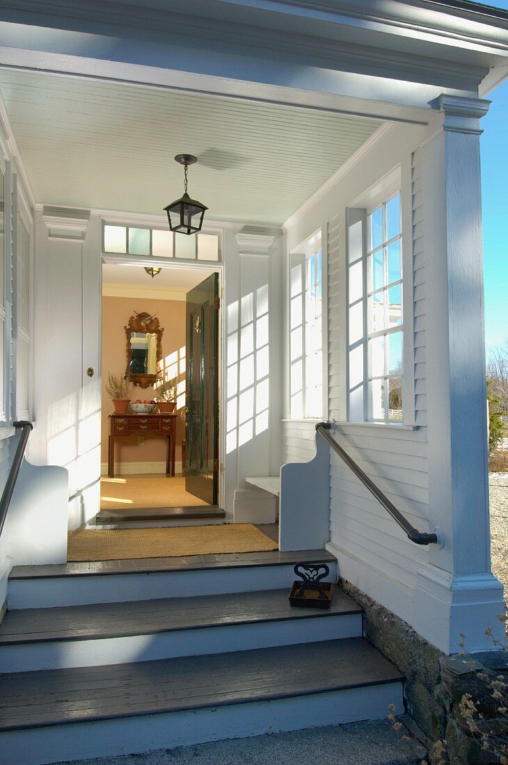 Exterior view front entrance to traditional home