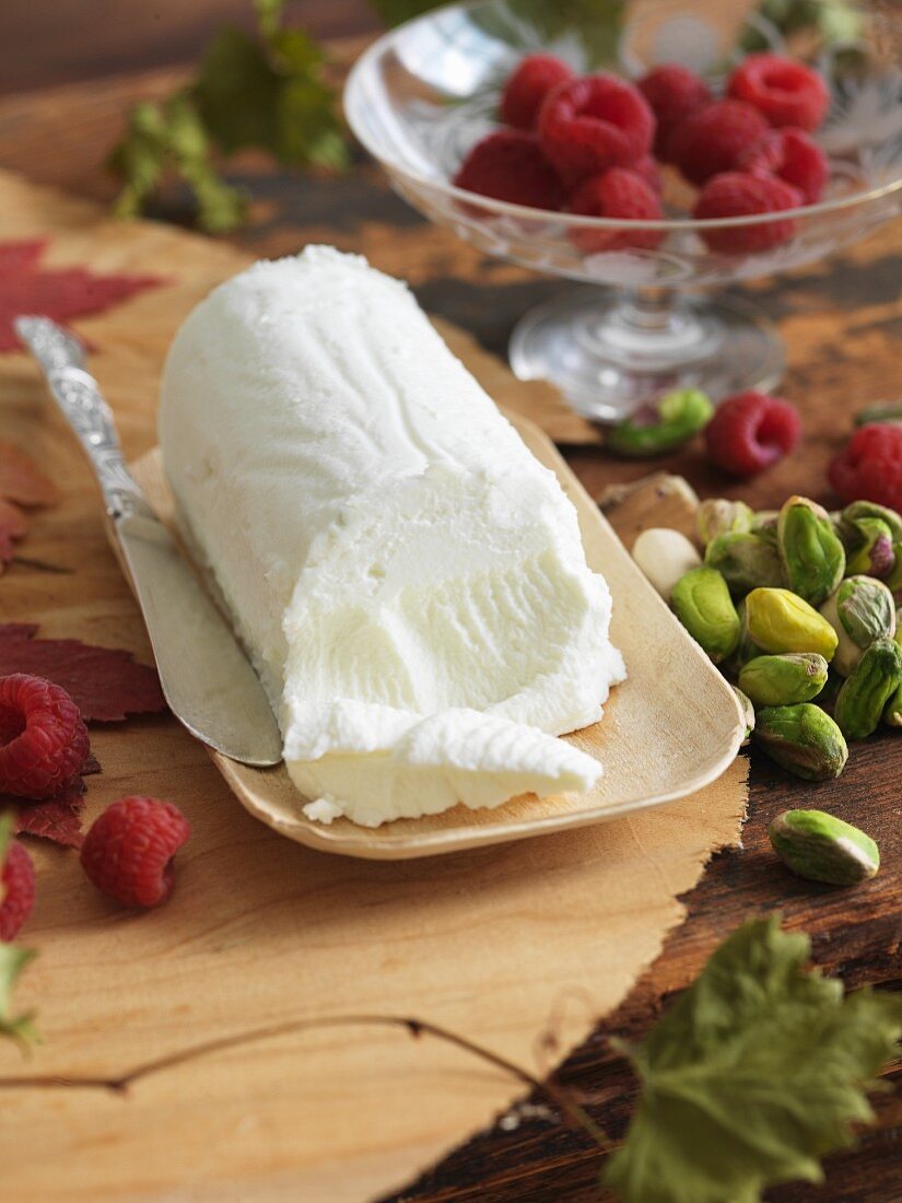 Goat Cheese Log with Pistachios and Raspberries
