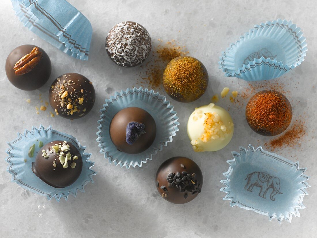Nine Gourmet Chocolate Truffles in Candy Papers
