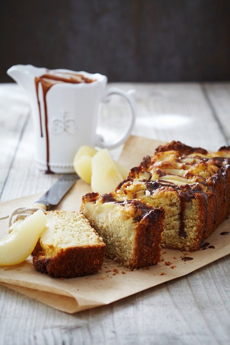 Pear and ginger cake with chocolate glaze