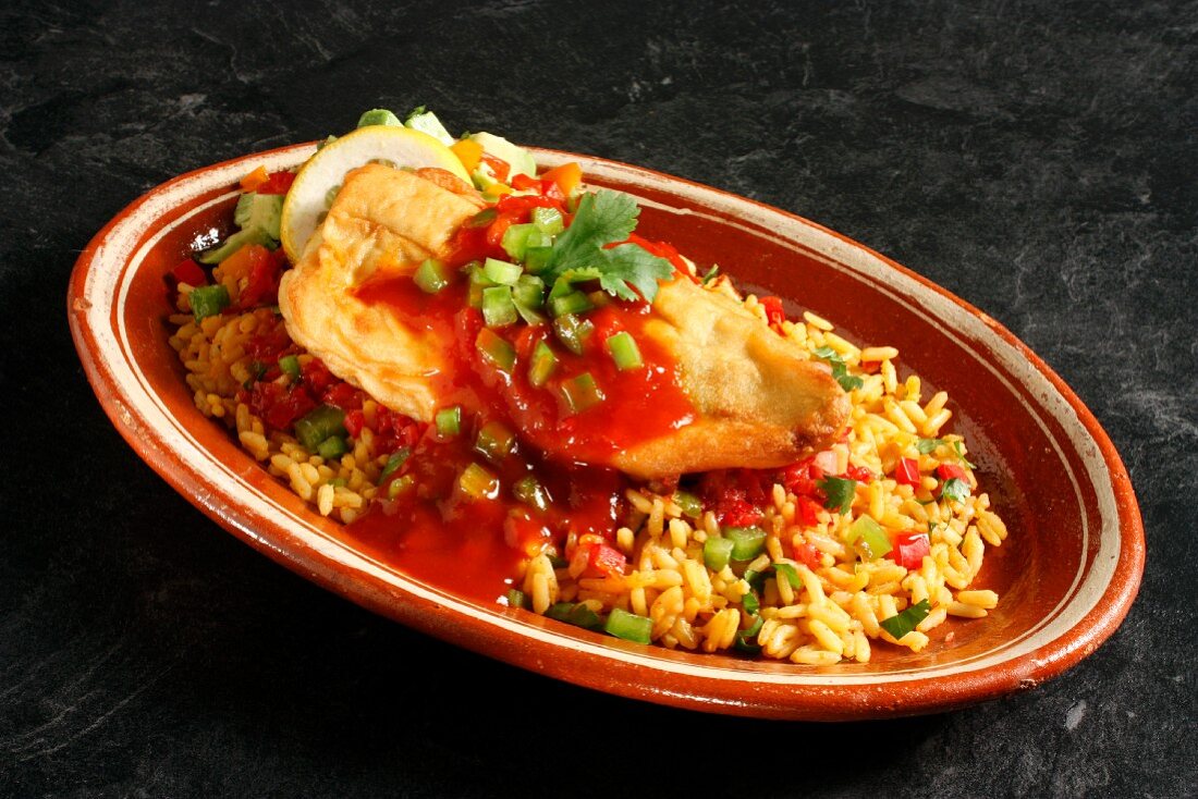 Chili Relleno on a Bed of Mexican Rice