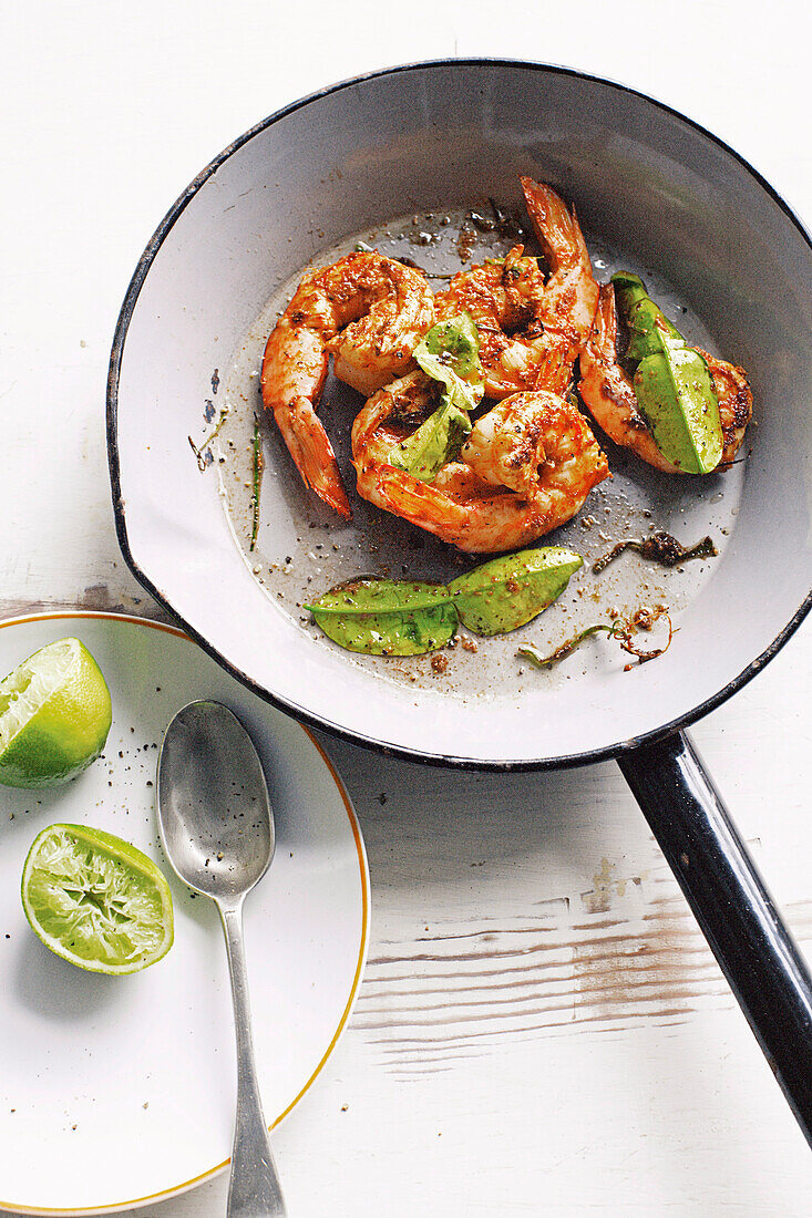 Tom Yum lime leaf and coriander prawns