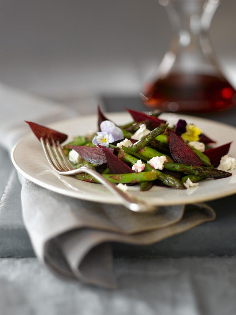 Beet, Asparagus and Goat Cheese Salad with Nasturtium Blossoms