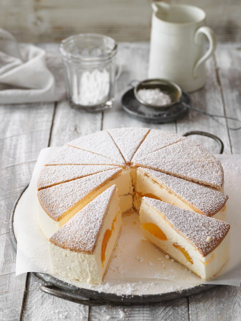 Classic creamy cheese cake with apricots