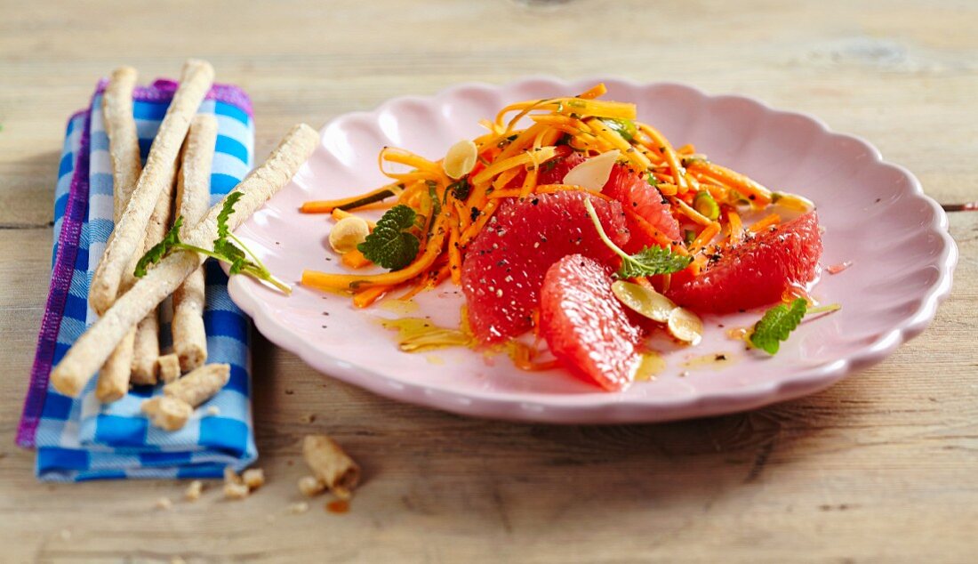 Pink grapefruit and carrot salad