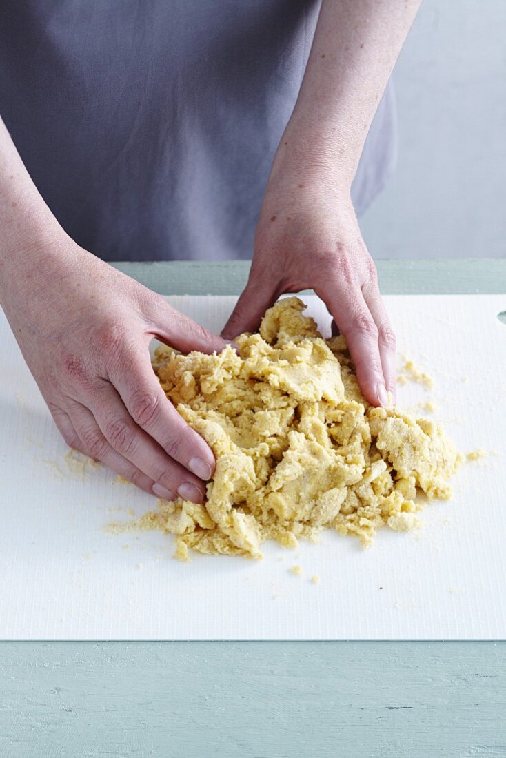Gluten-free shortcrust pastry being kneaded