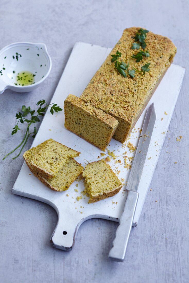 Gluten-free parsley root bread with homemade herb oil