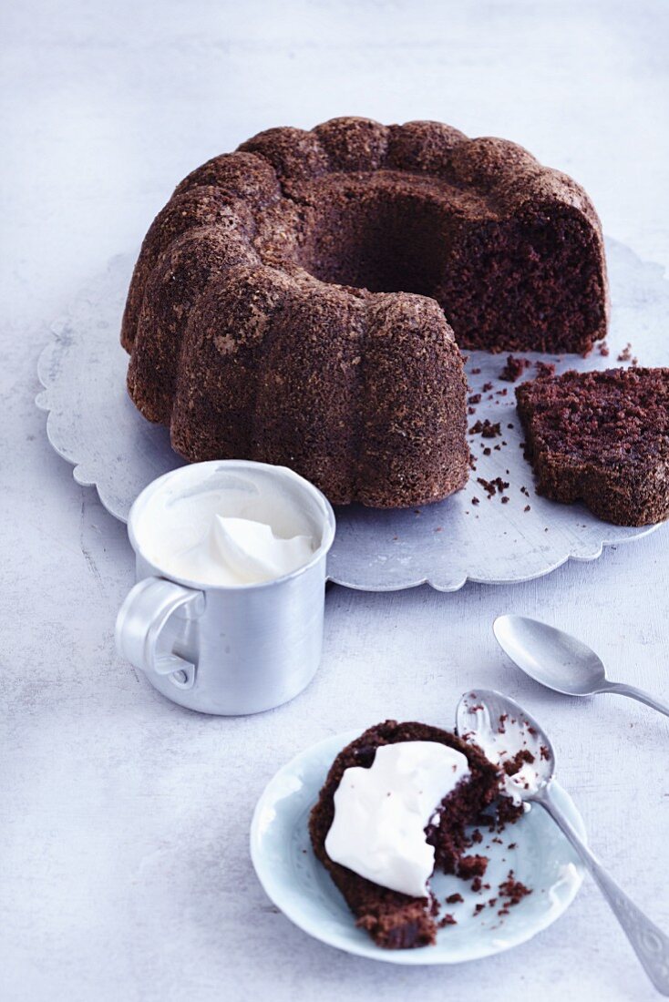 Gluten-free chocolate Bundt cake with dried figs