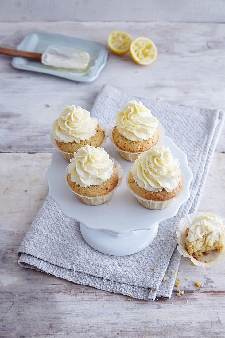 Gluten-free lemon cupcakes topped with cream cheese frosting