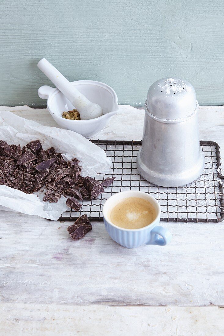 Ingredients for cardamom and chocolate mousse