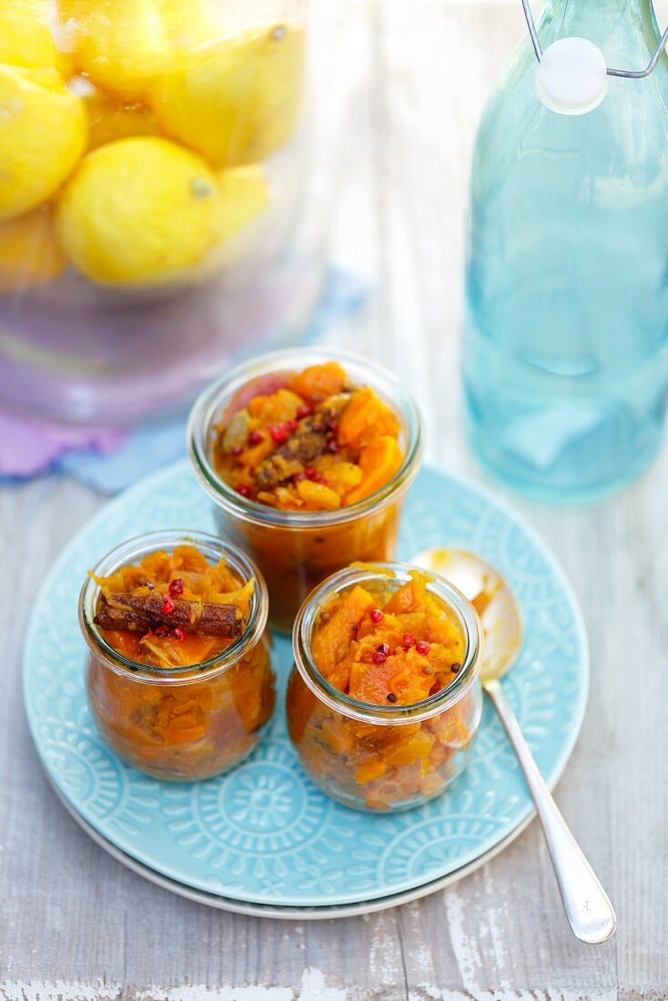 Squash chutney with red onions and spices