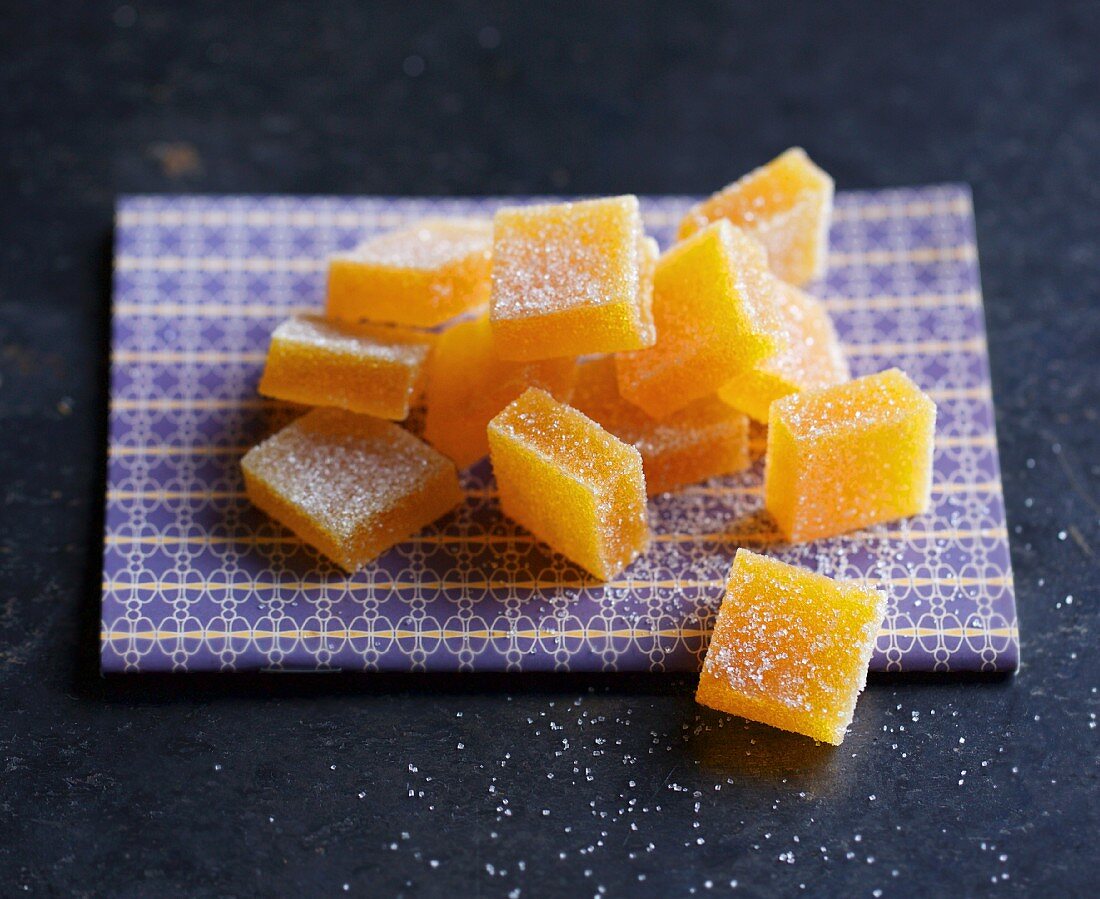 Sugared, jellied apricot cubes