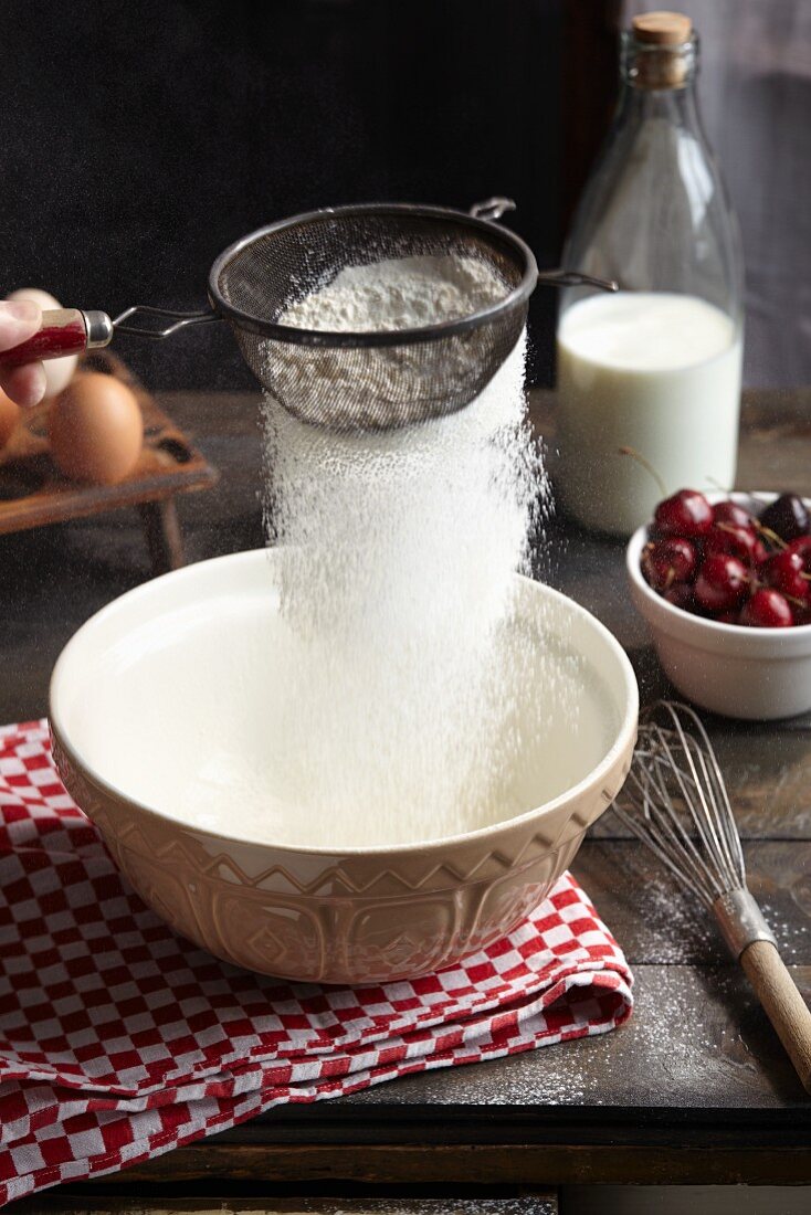 Batter for cherry clafoutis being made