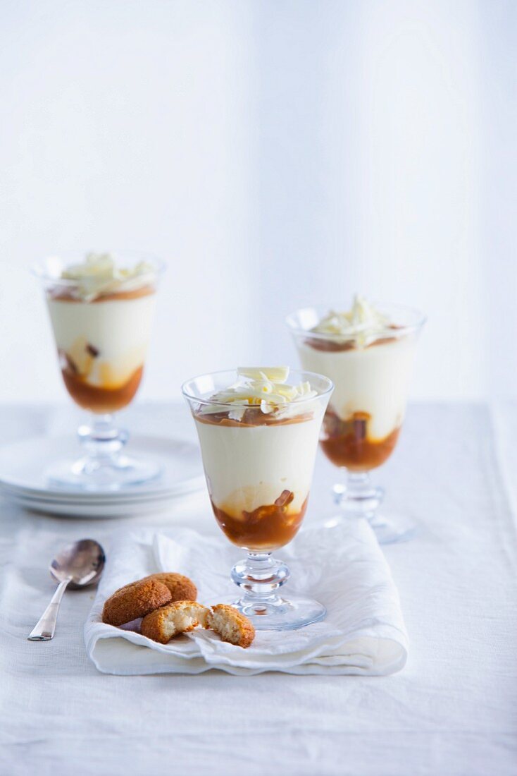 White chocolate trifle with caramel sauce