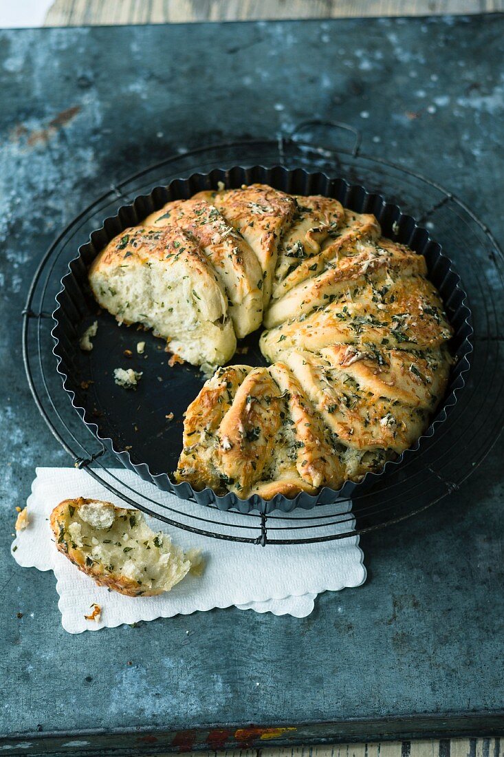 Homemade garlic bread wreath