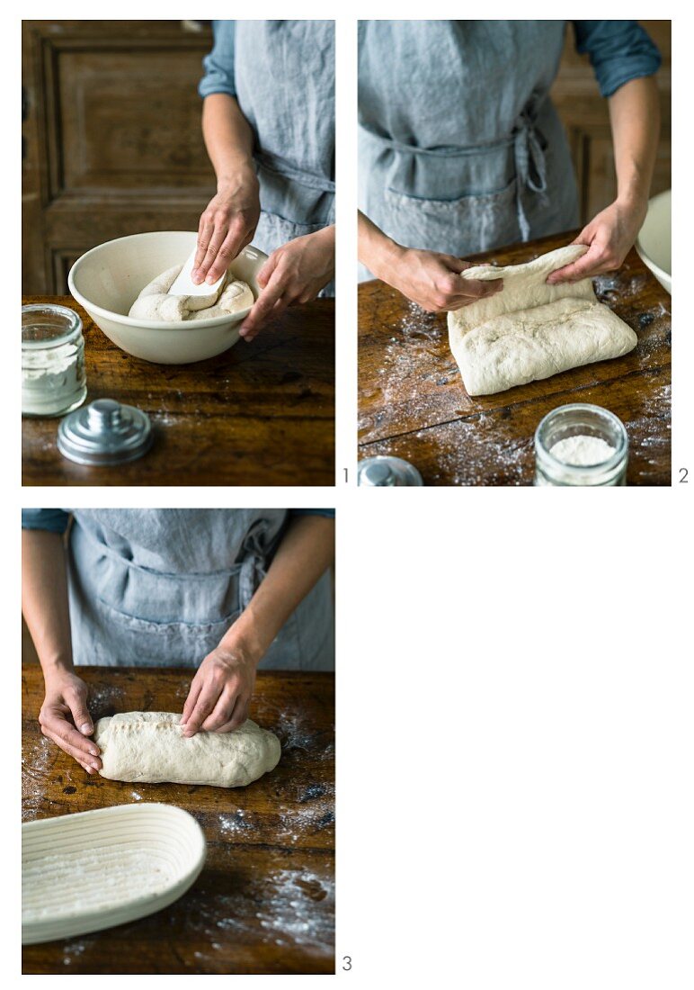 White sour dough bread being made