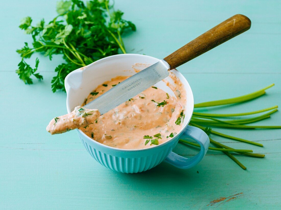 Gluten-free trout spread with tomatoes and chervil