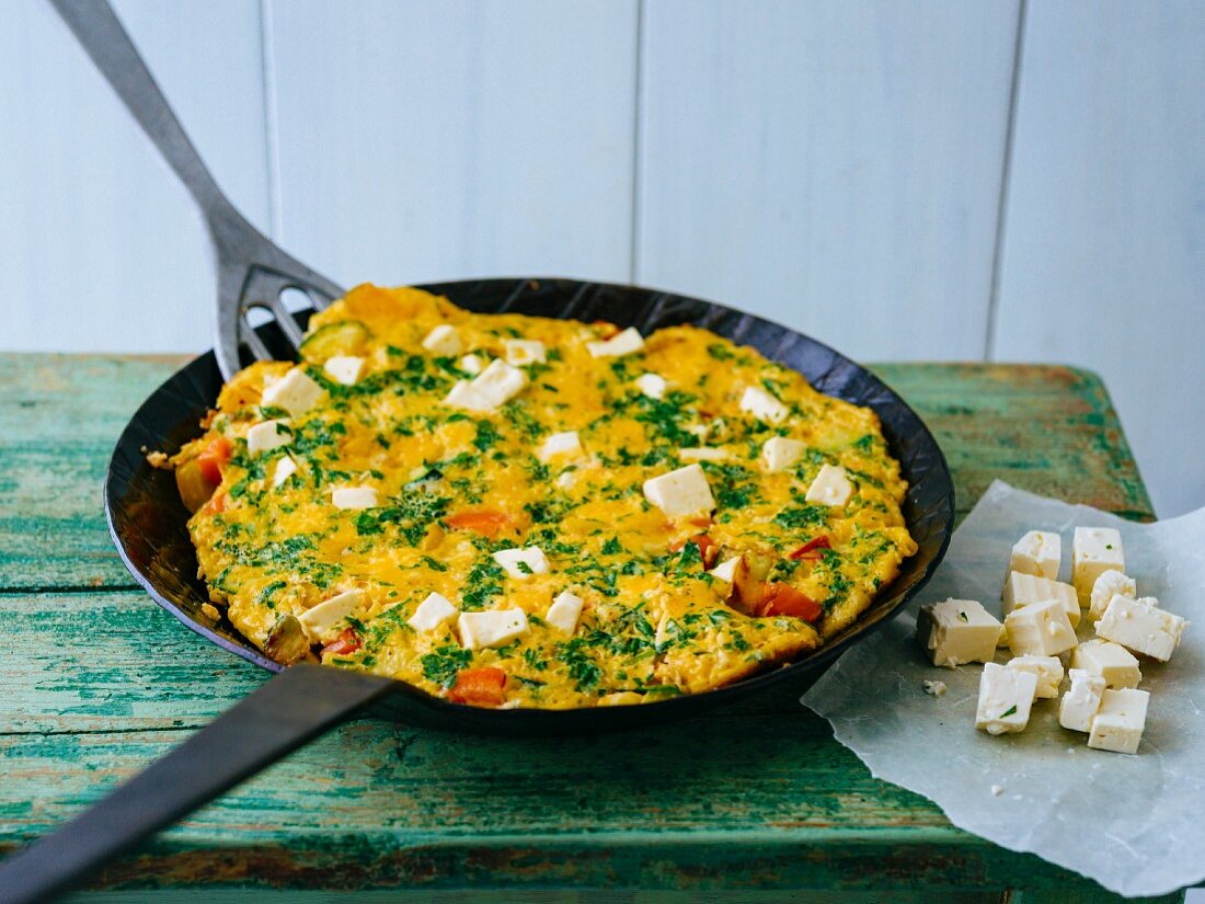 A vegetable tortilla with sheep's cheese