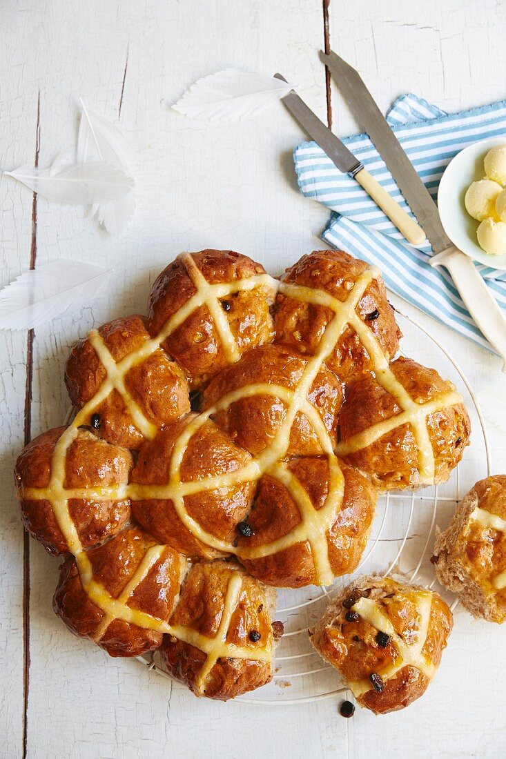 Hot cross buns for Easter (seen from above)