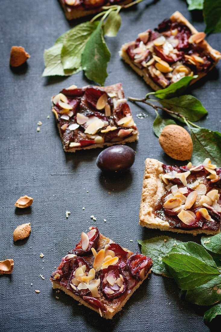 Damson tray bake cake with almonds