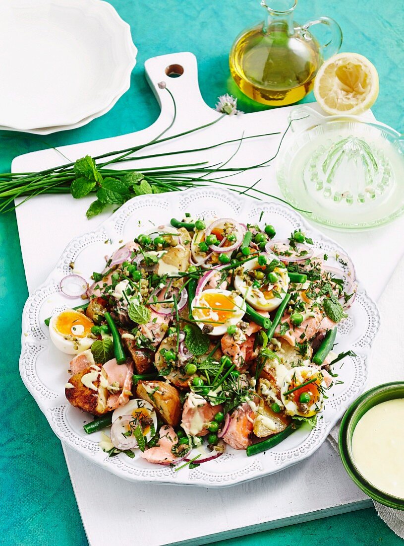 Salmon nicoise with olive oil mayo