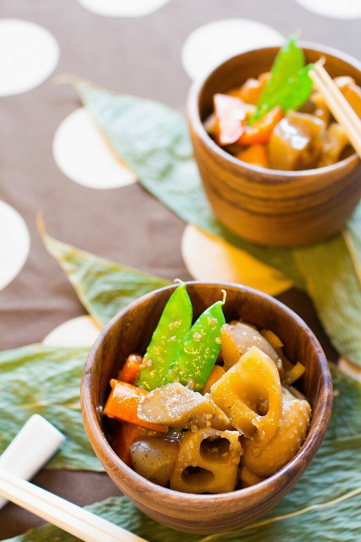 Braised chicken with vegetables (Chikuzen-Ni, Japan)