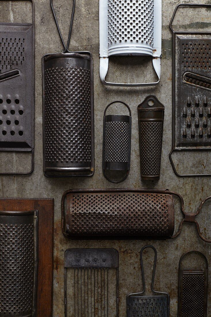 Various antique graters (seen from above)