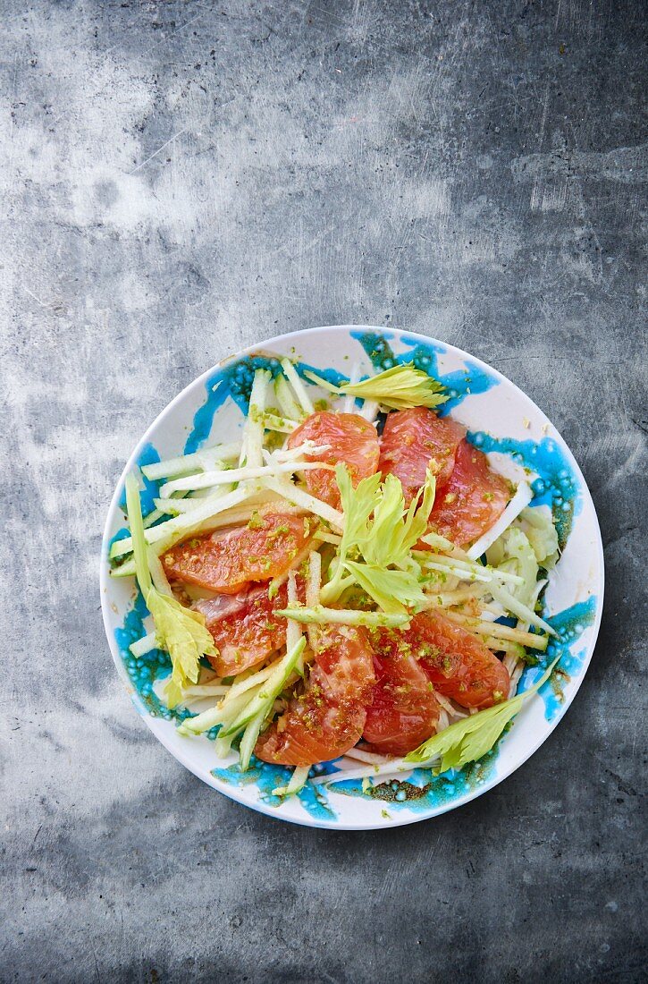 Celery salad with salmon