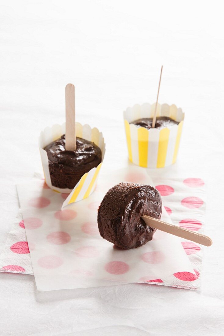 Homemade chocolate ice lollies