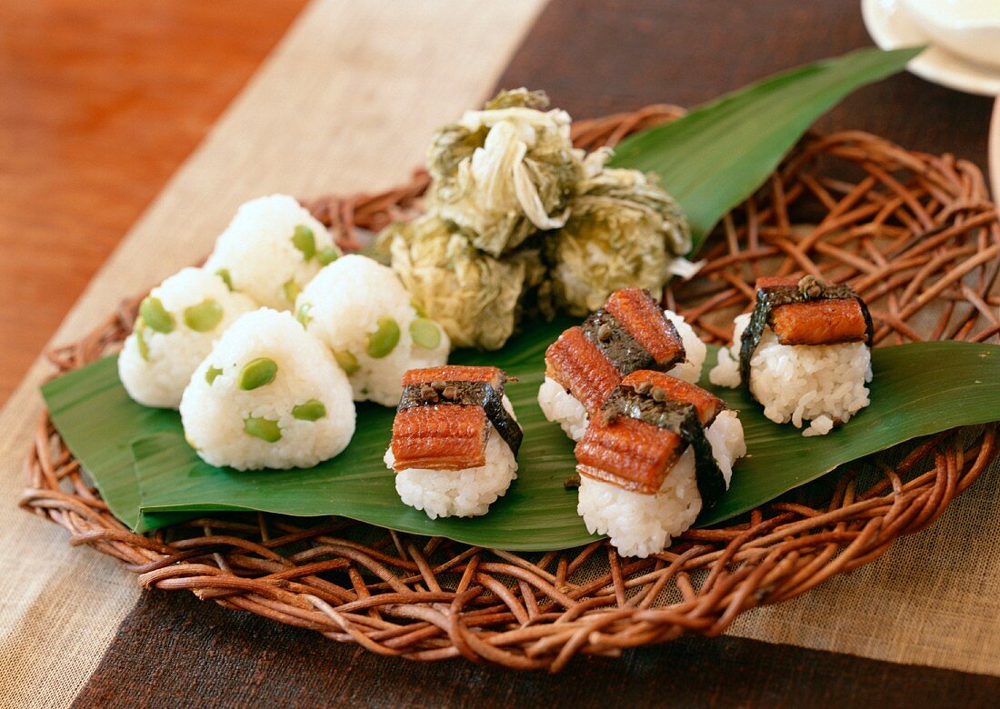 Three types of rice balls