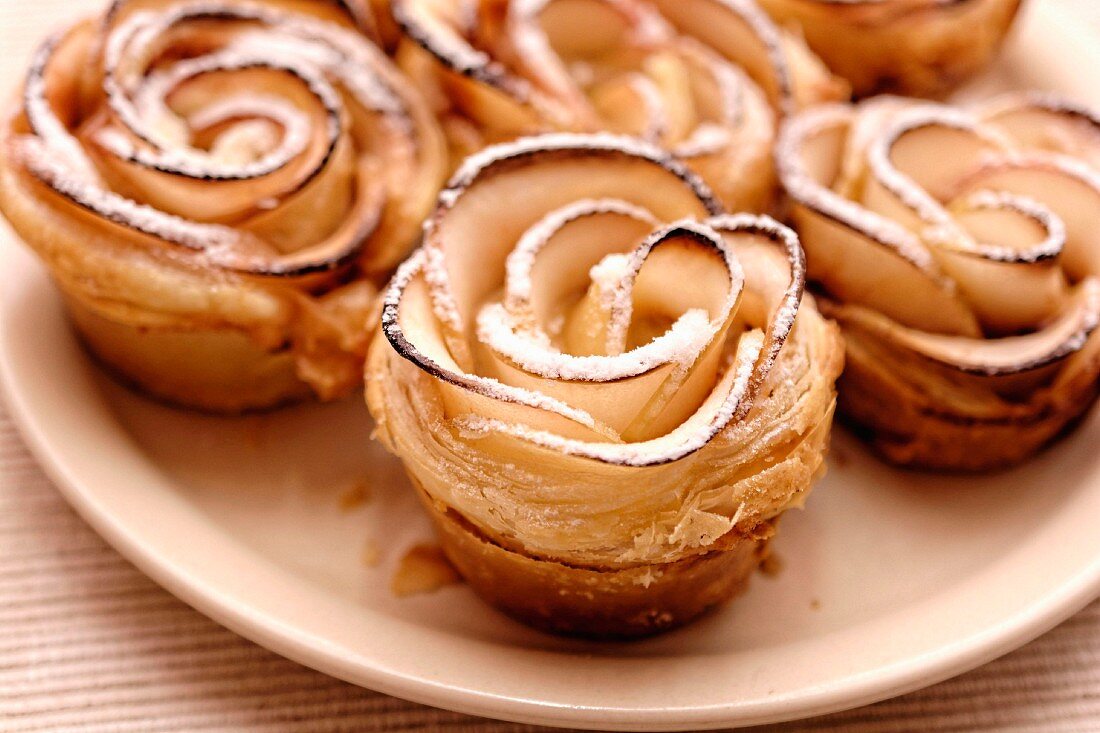 Puff pastry apple roses baked in muffin tins
