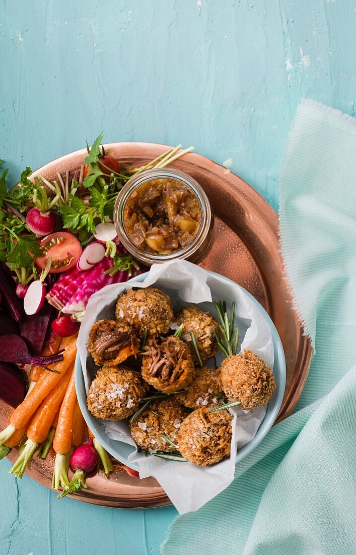 Lamb curry croquettes with a spicy apple chutney