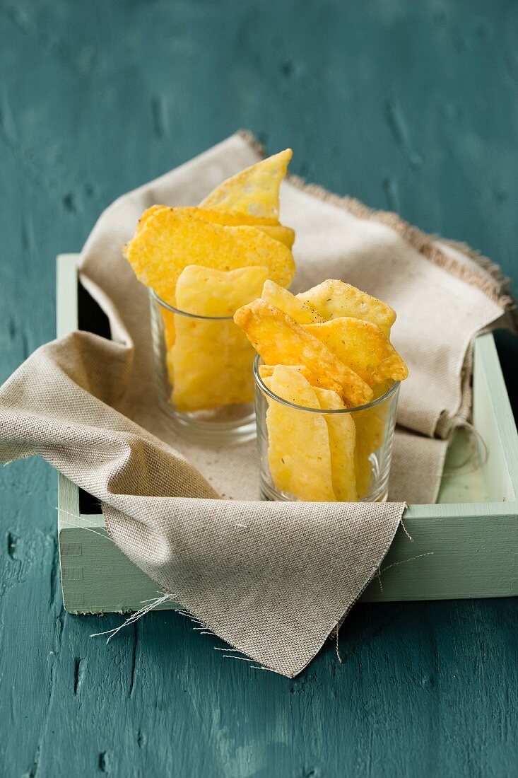 Cheese crisps as a snack in glasses