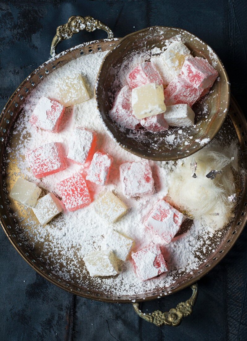 Turkish delight dusted with icing sugar