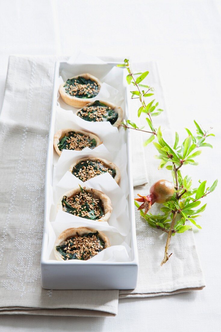 Spinach and sesame seed tartlets