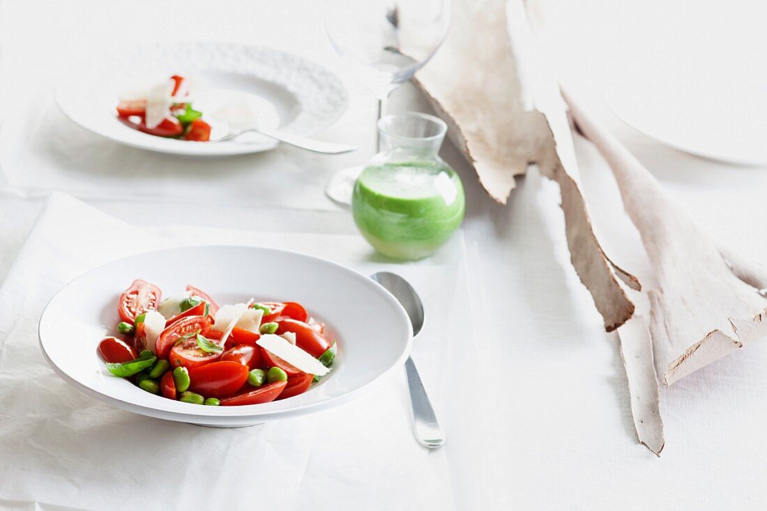 Tomato salad with beans and Parmesan cheese