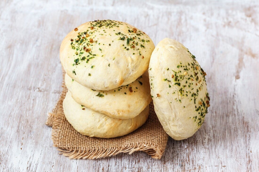 Home-made herb pita bread