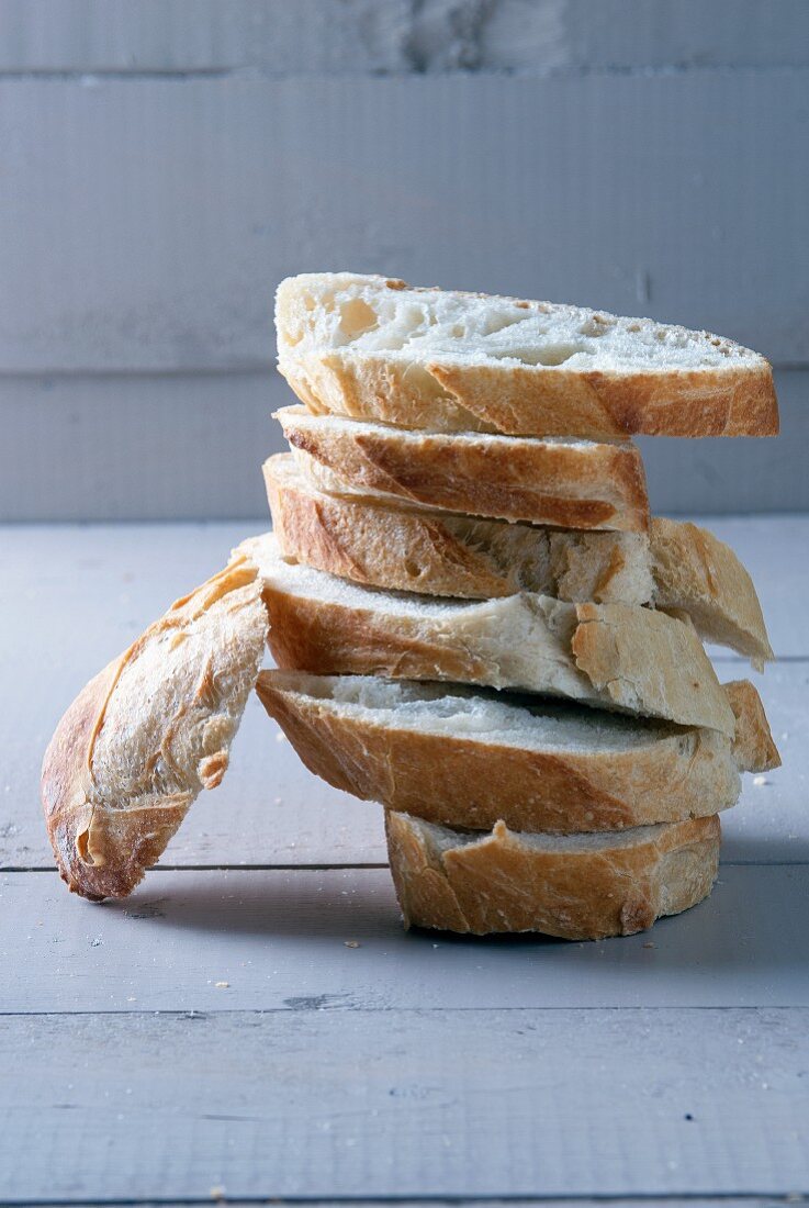 A stack of baguette slices