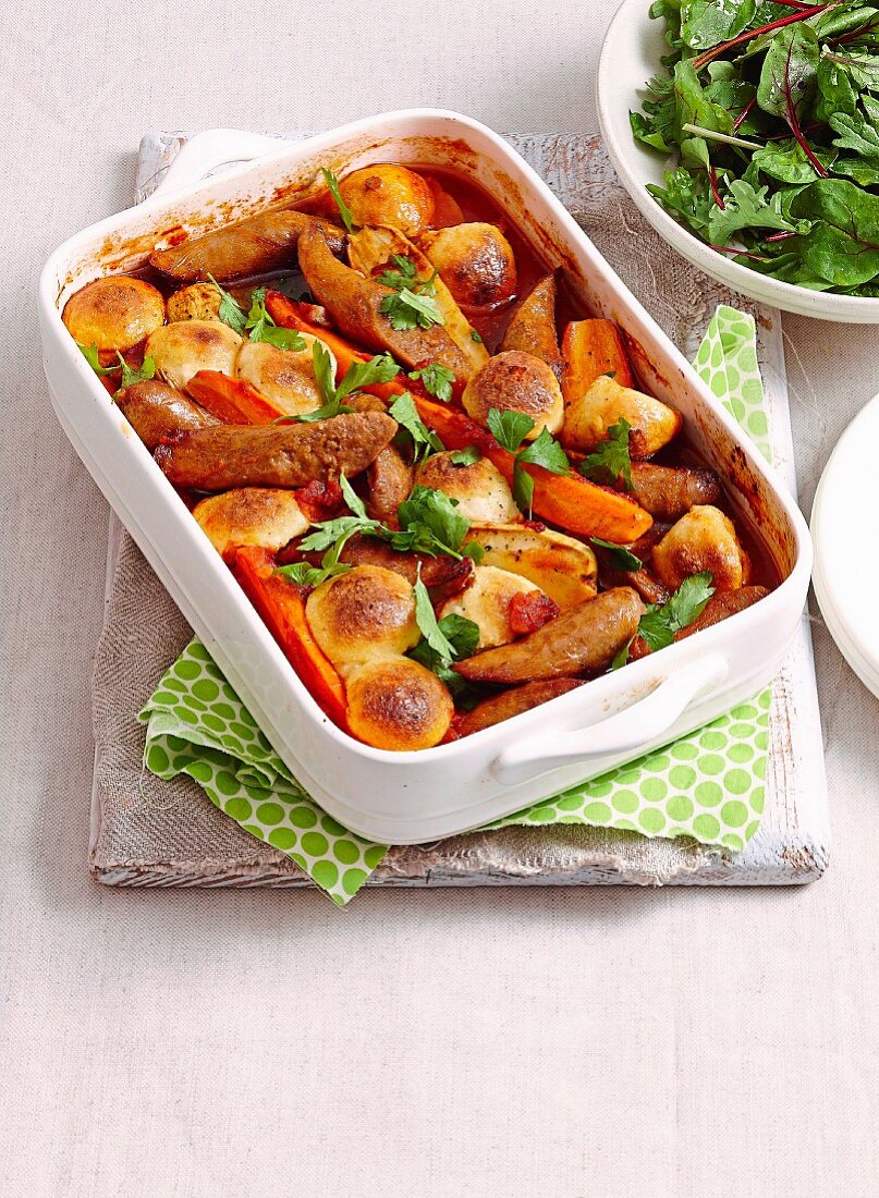 Sausages and guinness stew with cheesy dumplings