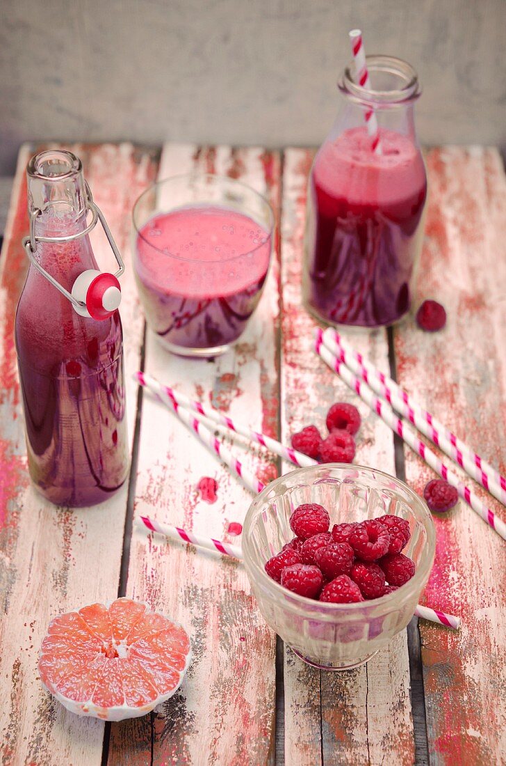 Homemade beetroot, raspberry and grapefruit juice