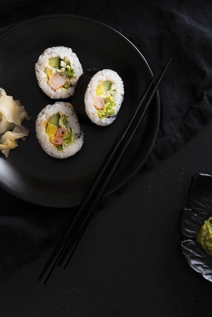 Maki sushi with avocado