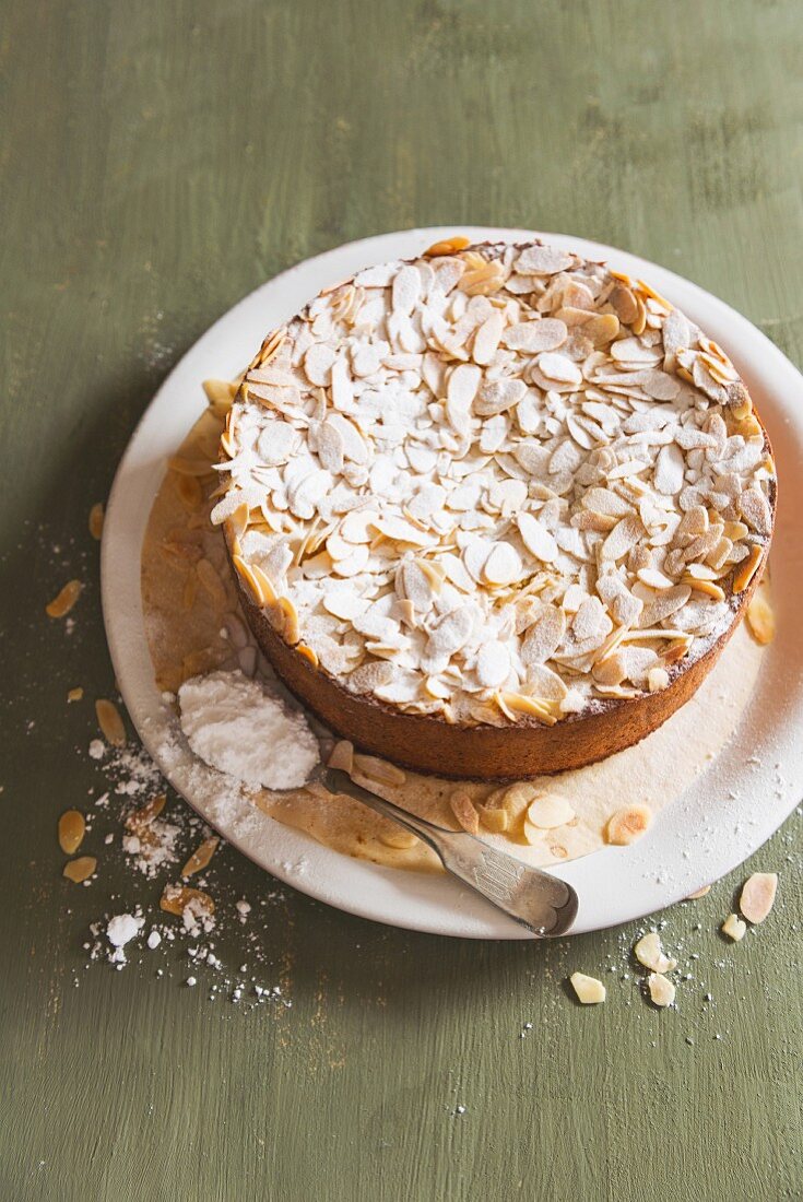 Almond cake with icing sugar
